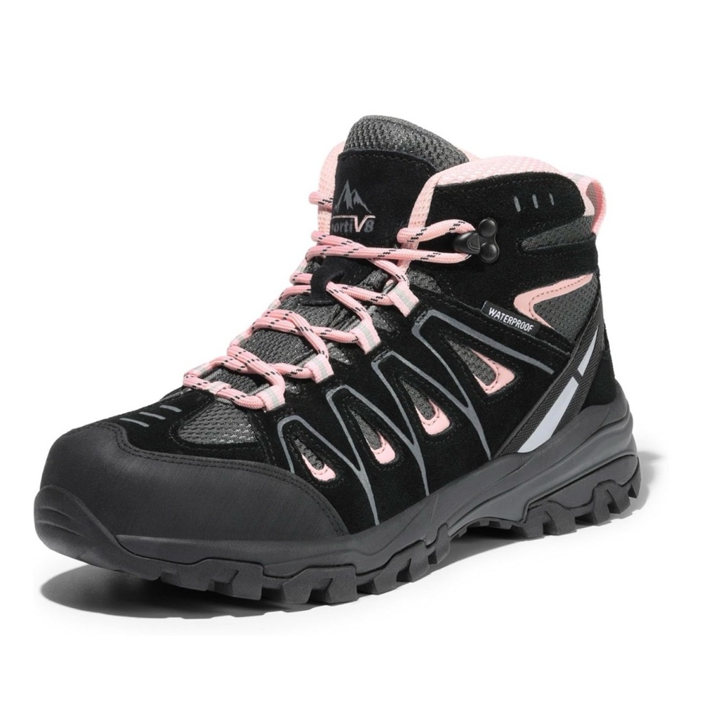 NWT Women's Waterproof Wide Hiking Boots Outdoor/Black&Pink/US8